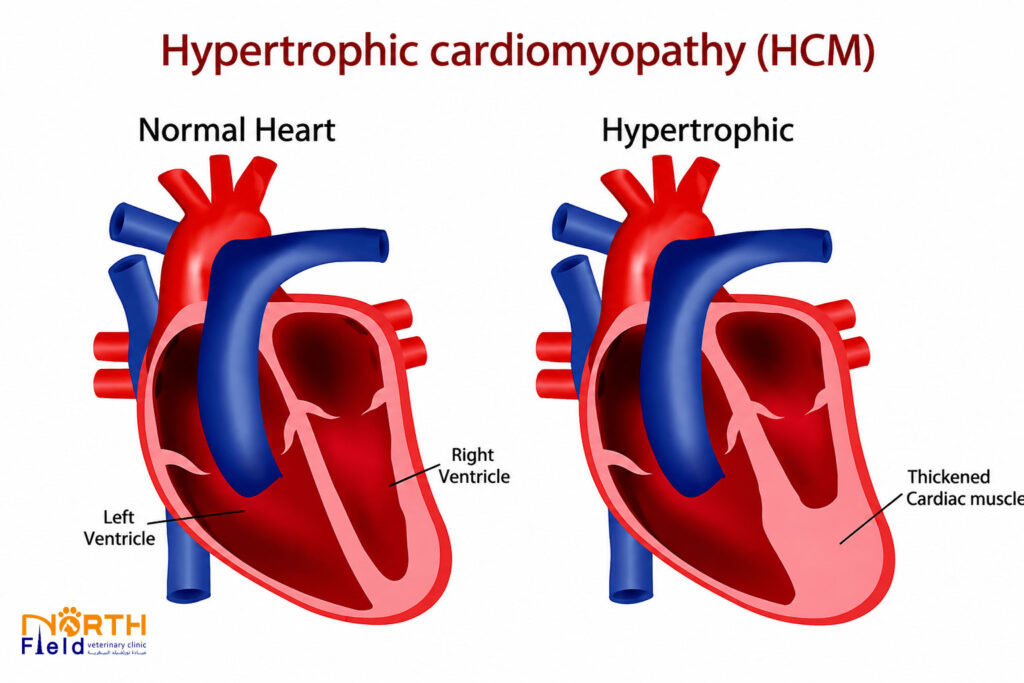 Hypertrophic Cardiomyopathy (HCM) in Cats 3 Diagram illustrating left atrial enlargement and potential complications in cats with HCM