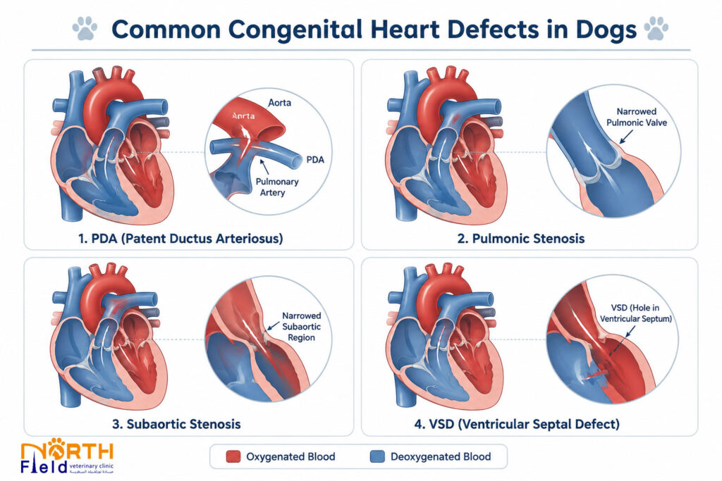 Congenital Heart Disease in Dogs 3 Common congenital heart defects in dogs including PDA, pulmonic stenosis and VSD